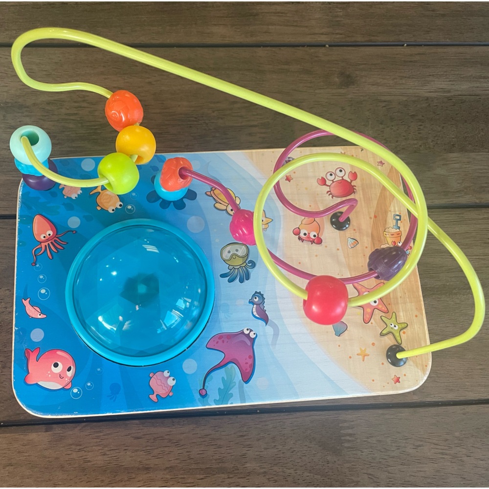 B. Toys Infant/Toddler Wooden Activity Toy, Development, Helps with Motor Skills